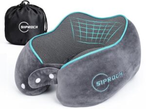 Siproch Almohada Viaje con Máscara de Ojos, Cojin Cuello Viaje de Espuma Viscoelástica, Almohada Viaje Cuello para Viajes, Coche, Avión, Oficina