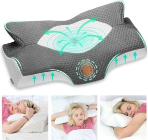 Almohada Cervical de Espuma Viscoelastica Memoria, Almohada Ortopedica para Soporte de Cuello, Almohadas Ergonómico para Dormir de Lado y Boca Arriba