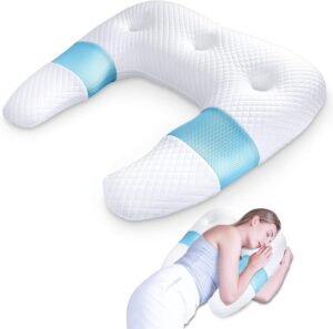 SAHEYER Almohada Cervical Ergonómica, Almohada Ortopédica en Forma de U de Espuma con Memoria para Aliviar el Dolor Almohada Ergonómica de Apoyo para los Hombros para Dormir de Lado y de Espalda